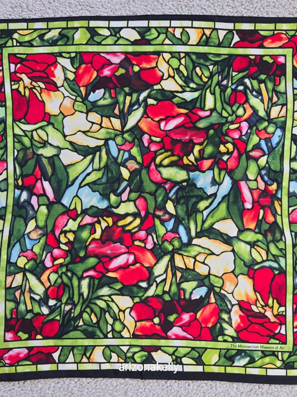 The Met Silk Scarf Neckerchief Tiffany Stained Glass Peony Flowers Peonies - Picture 3 of 8